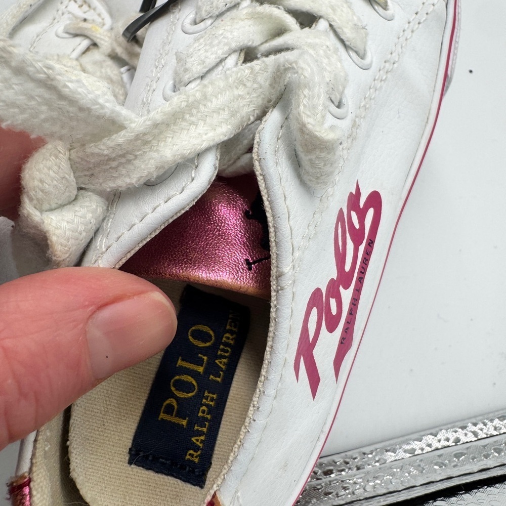 Polo by Ralph Lauren Toddler Girl Size 10 Kids White Sneakers with Pink Accents - Picture 11 of 11